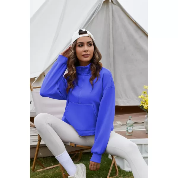Flygo Womens Half Zip Hoodies Cropped Pullover Sweatshirt Fleece Lined Sweater Tops with Pocket Thumb Hole