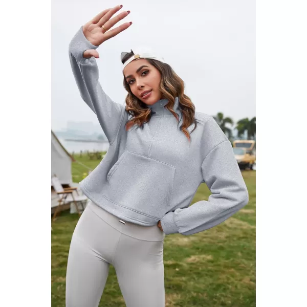 Flygo Womens Half Zip Hoodies Cropped Pullover Sweatshirt Fleece Lined Sweater Tops with Pocket Thumb Hole
