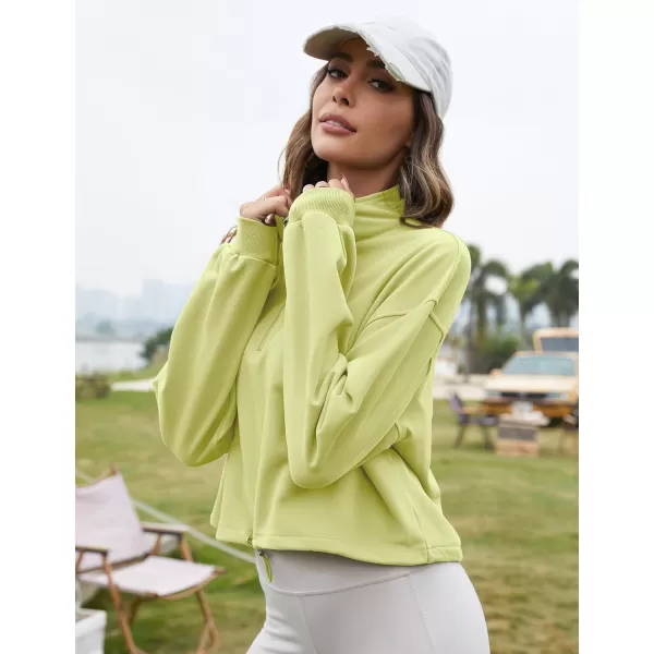 Flygo Womens Half Zip Hoodies Cropped Pullover Sweatshirt Fleece Lined Sweater Tops with Pocket Thumb Hole