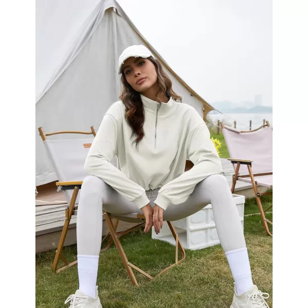 Flygo Womens Half Zip Hoodies Cropped Pullover Sweatshirt Fleece Lined Sweater Tops with Pocket Thumb Hole