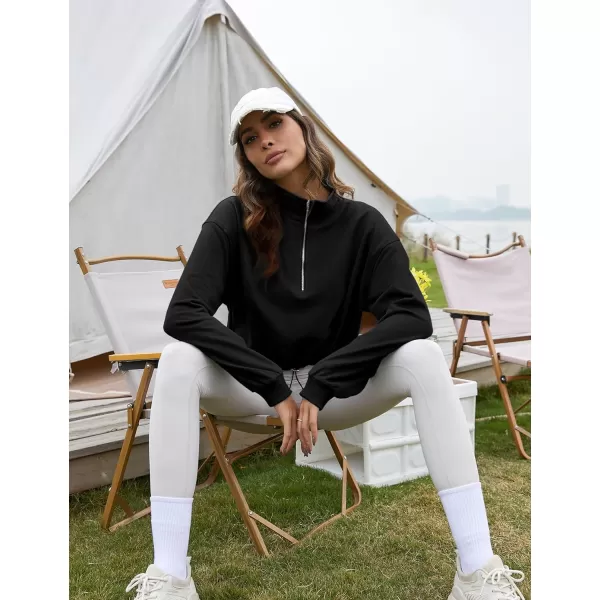Flygo Womens Half Zip Hoodies Cropped Pullover Sweatshirt Fleece Lined Sweater Tops with Pocket Thumb Hole