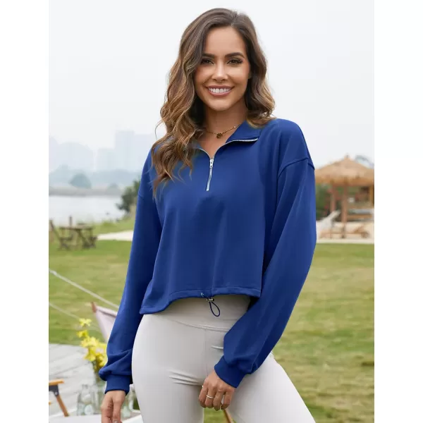 Flygo Womens Half Zip Hoodies Cropped Pullover Sweatshirt Fleece Lined Sweater Tops with Pocket Thumb Hole