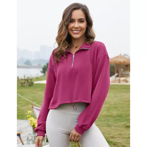 Flygo Womens Half Zip Hoodies Cropped Pullover Sweatshirt Fleece Lined Sweater Tops with Pocket Thumb Hole