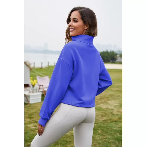 Flygo Womens Half Zip Hoodies Cropped Pullover Sweatshirt Fleece Lined Sweater Tops with Pocket Thumb Hole