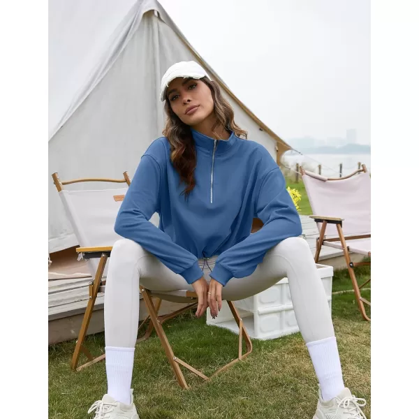 Flygo Womens Half Zip Hoodies Cropped Pullover Sweatshirt Fleece Lined Sweater Tops with Pocket Thumb Hole