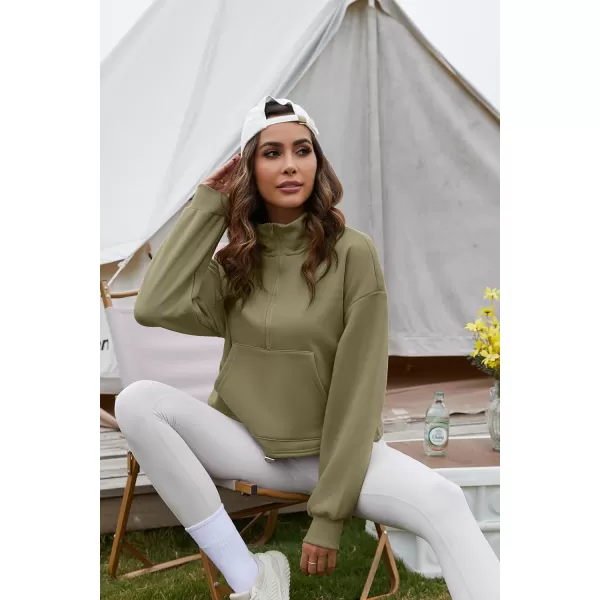Flygo Womens Half Zip Hoodies Cropped Pullover Sweatshirt Fleece Lined Sweater Tops with Pocket Thumb Hole