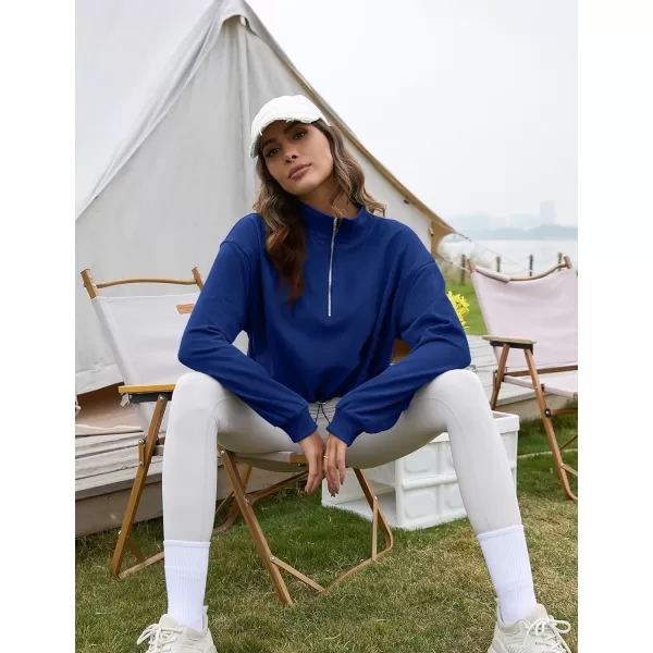 Flygo Womens Half Zip Hoodies Cropped Pullover Sweatshirt Fleece Lined Sweater Tops with Pocket Thumb Hole