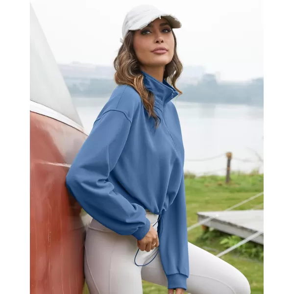 Flygo Womens Half Zip Hoodies Cropped Pullover Sweatshirt Fleece Lined Sweater Tops with Pocket Thumb Hole