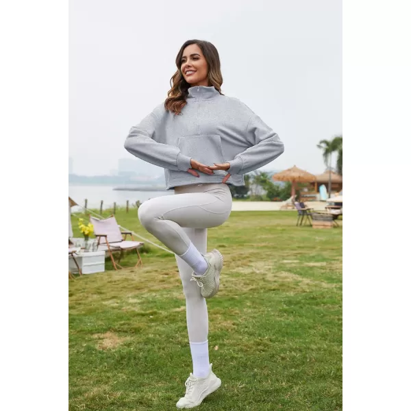 Flygo Womens Half Zip Hoodies Cropped Pullover Sweatshirt Fleece Lined Sweater Tops with Pocket Thumb Hole