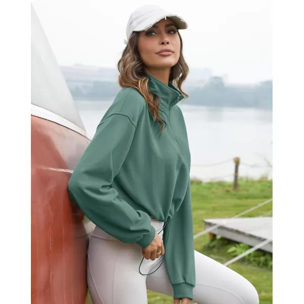 Flygo Womens Half Zip Hoodies Cropped Pullover Sweatshirt Fleece Lined Sweater Tops with Pocket Thumb Hole