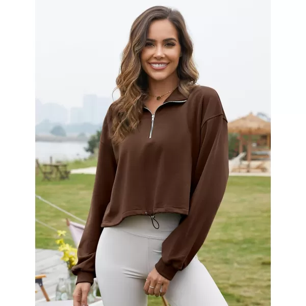 Flygo Womens Half Zip Hoodies Cropped Pullover Sweatshirt Fleece Lined Sweater Tops with Pocket Thumb Hole