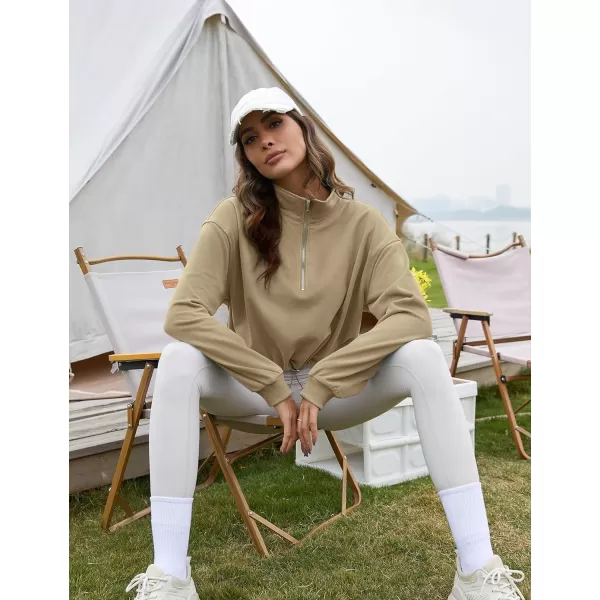 Flygo Womens Half Zip Hoodies Cropped Pullover Sweatshirt Fleece Lined Sweater Tops with Pocket Thumb Hole
