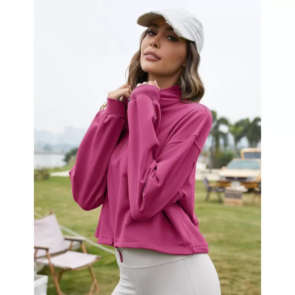 Flygo Womens Half Zip Hoodies Cropped Pullover Sweatshirt Fleece Lined Sweater Tops with Pocket Thumb Hole
