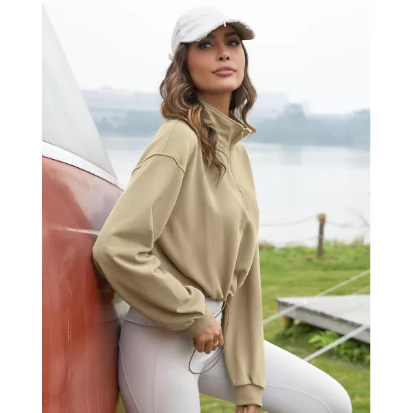 Flygo Womens Half Zip Hoodies Cropped Pullover Sweatshirt Fleece Lined Sweater Tops with Pocket Thumb Hole