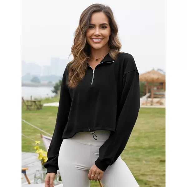 Flygo Womens Half Zip Hoodies Cropped Pullover Sweatshirt Fleece Lined Sweater Tops with Pocket Thumb Hole