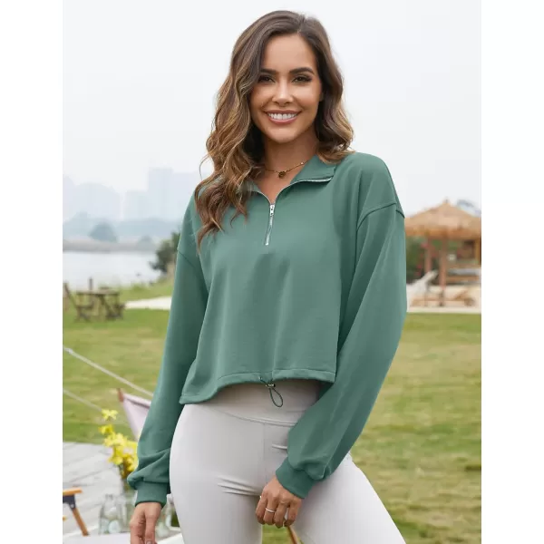 Flygo Womens Half Zip Hoodies Cropped Pullover Sweatshirt Fleece Lined Sweater Tops with Pocket Thumb Hole