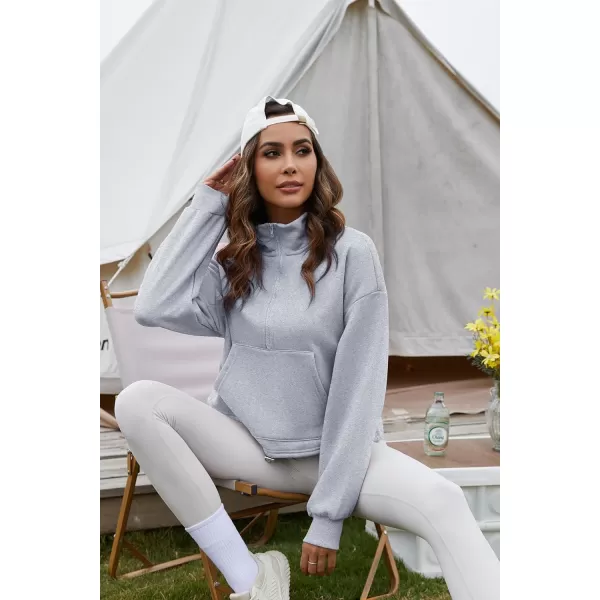 Flygo Womens Half Zip Hoodies Cropped Pullover Sweatshirt Fleece Lined Sweater Tops with Pocket Thumb Hole