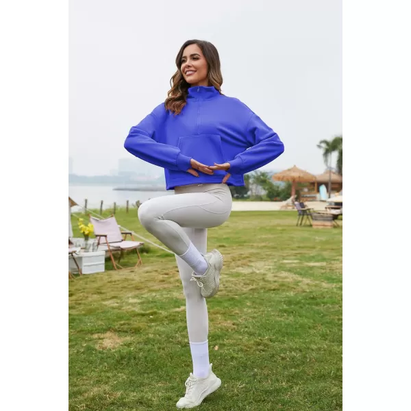 Flygo Womens Half Zip Hoodies Cropped Pullover Sweatshirt Fleece Lined Sweater Tops with Pocket Thumb Hole