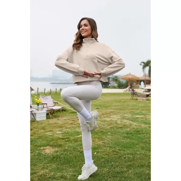 Flygo Womens Half Zip Hoodies Cropped Pullover Sweatshirt Fleece Lined Sweater Tops with Pocket Thumb Hole