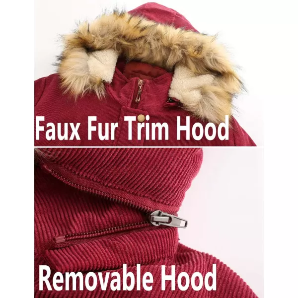 Flygo Women's Hooded Warm Winter Coats Parkas with Faux Fur Lined Outerwear Corduroy Jacket