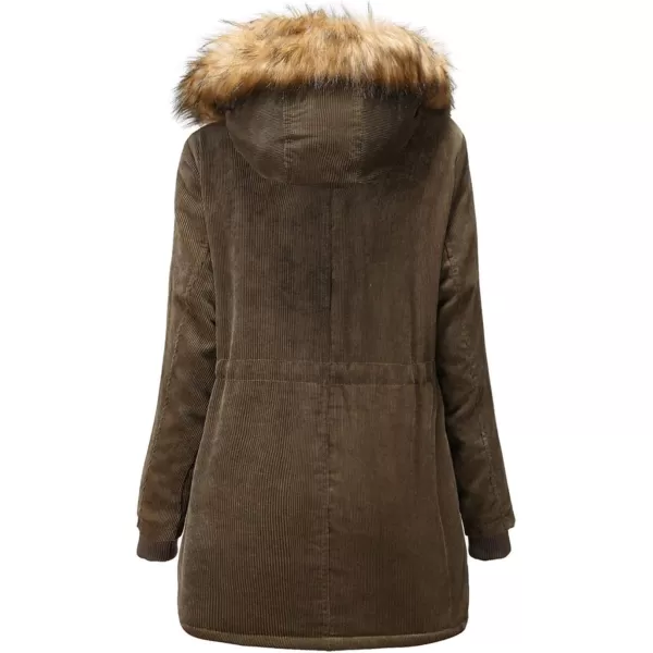 Flygo Women's Hooded Warm Winter Coats Parkas with Faux Fur Lined Outerwear Corduroy Jacket