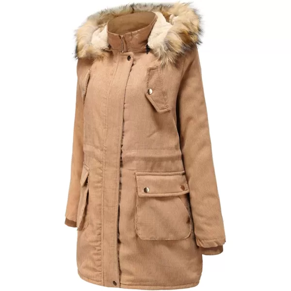 Flygo Women's Hooded Warm Winter Coats Parkas with Faux Fur Lined Outerwear Corduroy Jacket