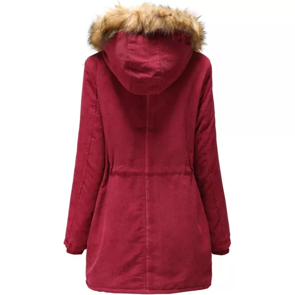 Flygo Women's Hooded Warm Winter Coats Parkas with Faux Fur Lined Outerwear Corduroy Jacket