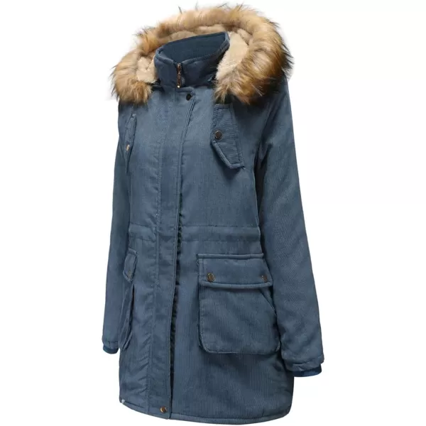 Flygo Women's Hooded Warm Winter Coats Parkas with Faux Fur Lined Outerwear Corduroy Jacket