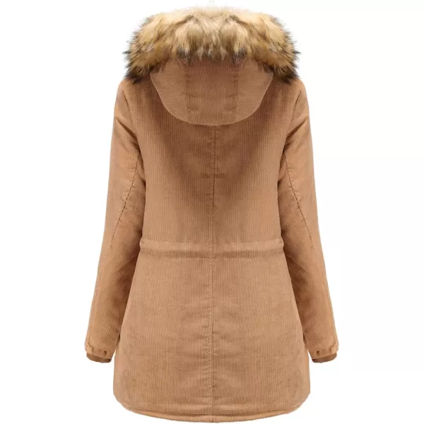 Flygo Women's Hooded Warm Winter Coats Parkas with Faux Fur Lined Outerwear Corduroy Jacket