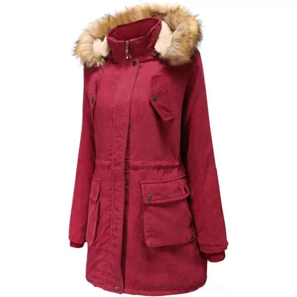 Flygo Women's Hooded Warm Winter Coats Parkas with Faux Fur Lined Outerwear Corduroy Jacket