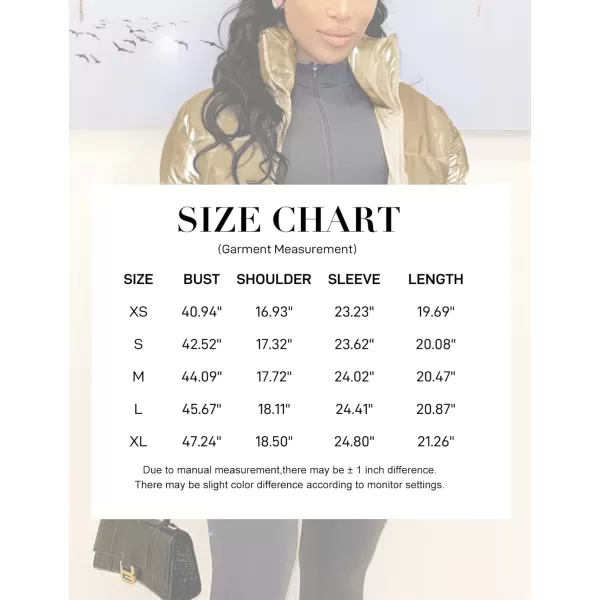 Flygo Women's Metallic Shiny Cropped Quilted Puffer Jacket - Zip Up Padded Down Coat Outerwear
