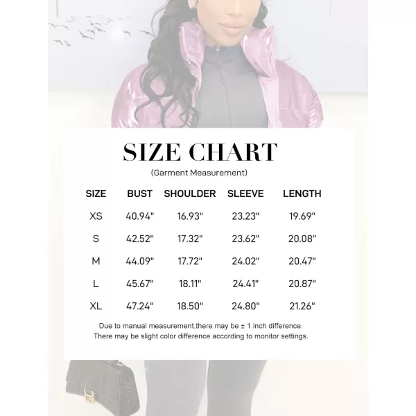 Flygo Women's Metallic Shiny Cropped Quilted Puffer Jacket - Zip Up Padded Down Coat Outerwear
