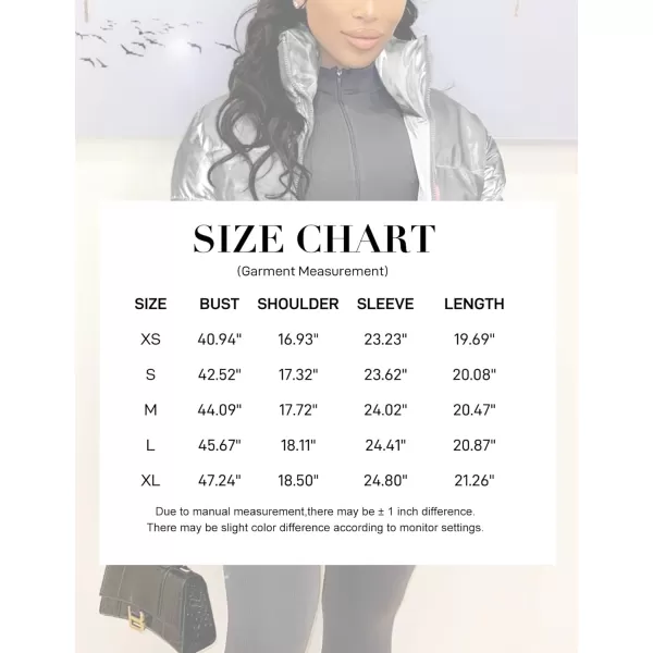 Flygo Women's Metallic Shiny Cropped Quilted Puffer Jacket - Zip Up Padded Down Coat Outerwear