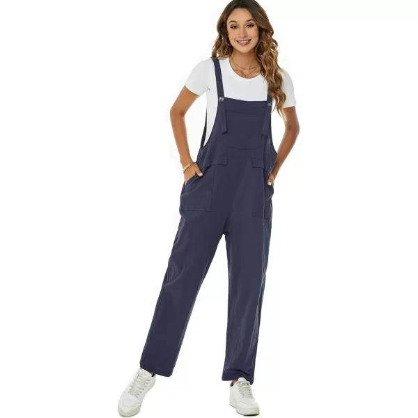 Flygo Womens Overalls Cotton Linen Overalls for Women Loose Fit Harem Wide Leg Jumpsuit with Pockets