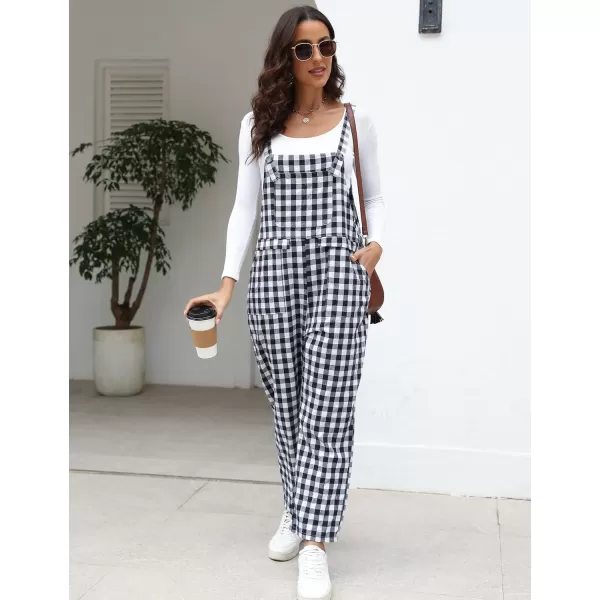 Flygo Womens Overalls Cotton Linen Overalls for Women Loose Fit Harem Wide Leg Jumpsuit with Pockets