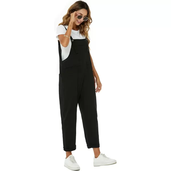 Flygo Womens Overalls Cotton Linen Overalls for Women Loose Fit Harem Wide Leg Jumpsuit with Pockets