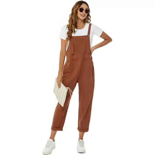 Flygo Womens Overalls Cotton Linen Overalls for Women Loose Fit Harem Wide Leg Jumpsuit with Pockets
