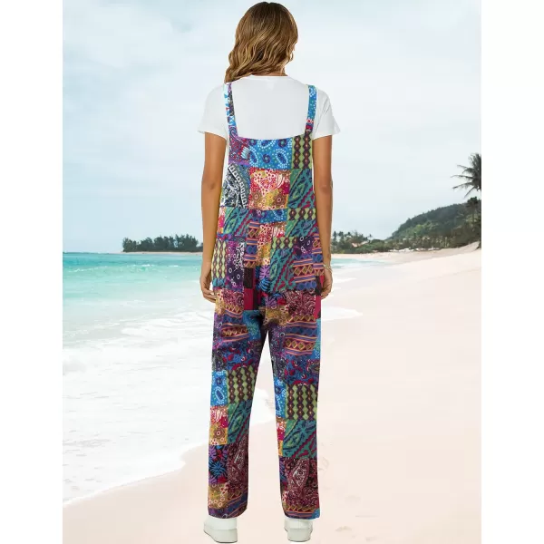 Flygo Womens Overalls Cotton Linen Overalls for Women Loose Fit Harem Wide Leg Jumpsuit with Pockets