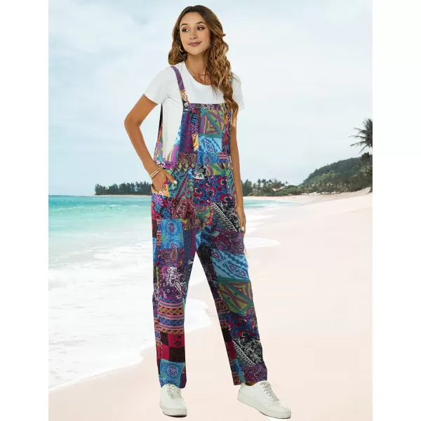Flygo Womens Overalls Cotton Linen Overalls for Women Loose Fit Harem Wide Leg Jumpsuit with Pockets