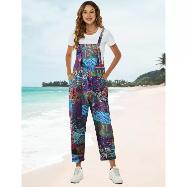 Flygo Womens Overalls Cotton Linen Overalls for Women Loose Fit Harem Wide Leg Jumpsuit with Pockets