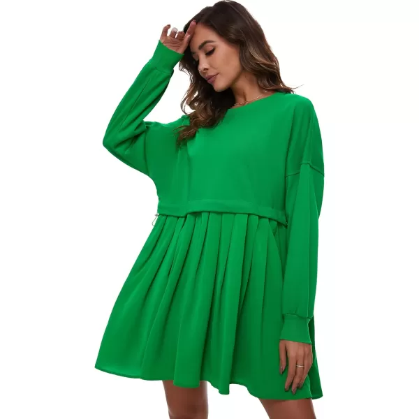 Flygo Womens Oversized Sweatshirt Dress Crewneck Patchwork Long Sleeve Pullover Tunic Flowy Pleated Mini Dresses