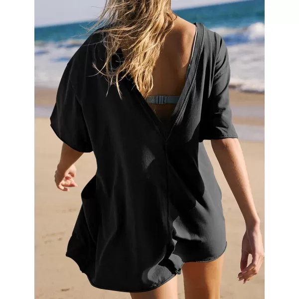 Flygo Women's Romper Short Sleeve Tee Rompers Crewneck Jumpsuit Back V Neck Casual Hot Shot One Piece Outfits with Pockets