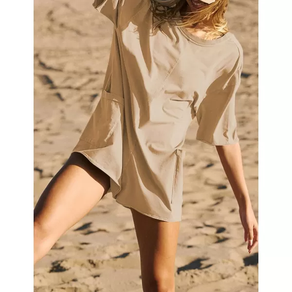 Flygo Women's Romper Short Sleeve Tee Rompers Crewneck Jumpsuit Back V Neck Casual Hot Shot One Piece Outfits with Pockets