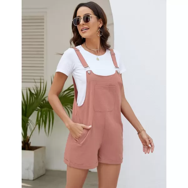 Flygo Women's Short Overalls Summer Casual Cotton Linen Adjustable Bib Shortalls Jumpsuits Romper Shorts with Pockets