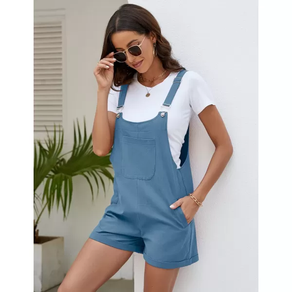 Flygo Women's Short Overalls Summer Casual Cotton Linen Adjustable Bib Shortalls Jumpsuits Romper Shorts with Pockets