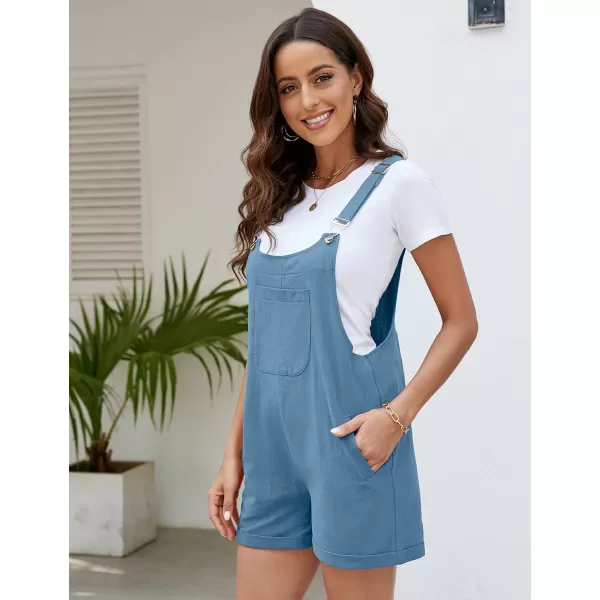 Flygo Women's Short Overalls Summer Casual Cotton Linen Adjustable Bib Shortalls Jumpsuits Romper Shorts with Pockets