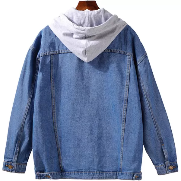 Flygo Women's Winter Oversized Boyfriend Sherpa Lined Denim Trucker Jacket with Hooded
