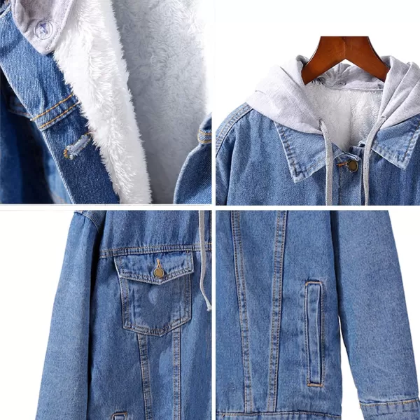 Flygo Women's Winter Oversized Boyfriend Sherpa Lined Denim Trucker Jacket with Hooded