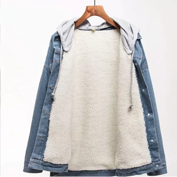 Flygo Women's Winter Oversized Boyfriend Sherpa Lined Denim Trucker Jacket with Hooded