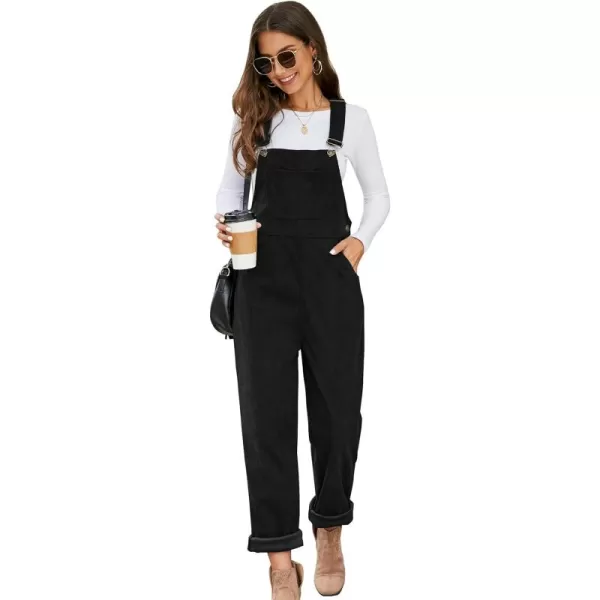 Flygo Corduroy Overalls for Women Loose Fit Adjustable Straps Long Bib Pants Wide Leg Jumpsuits